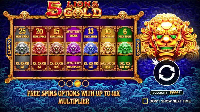 5 Lions Gold Slot Features